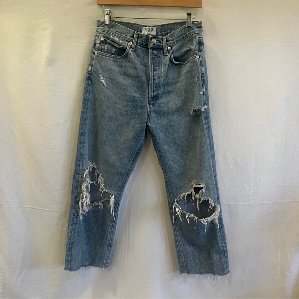 AGOLDE Womens 90's Mid Rise Buttonfly Straight Fit Jeans Distressed Size 26